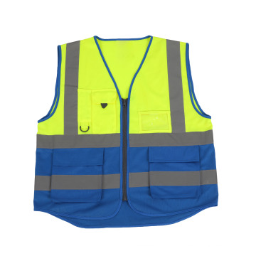 Salut viz le gilet de sécurité jaune bleu réfléchissant